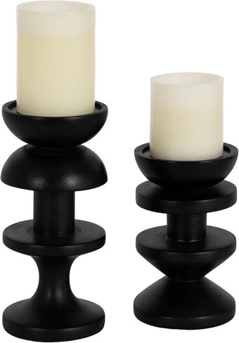 Kate and Laurel Mazari Modern Two-Piece Candle Holder Set, 4 x 4 x 9, Black, Contemporary Totem Wooden Pillar Candle Holders for Living Room Decor Accents in Saudi Arabia