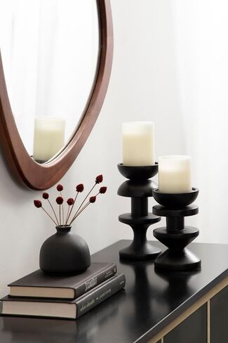 Kate and Laurel Mazari Modern Two-Piece Candle Holder Set, 4 x 4 x 9, Black, Contemporary Totem Wooden Pillar Candle Holders for Living Room Decor Accents in Saudi Arabia
