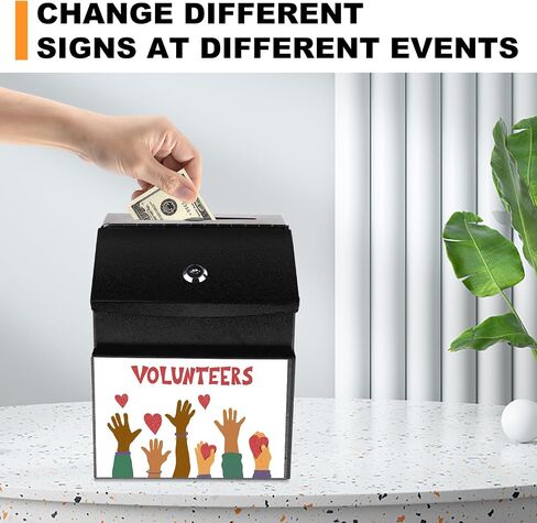 LINSIRON Suggestion Box with Lock for Office & Hotel - Includes 50 Free Cards, Black Metal Donation Box, Cash box,Ballot box, Secure Wall Mounted in Saudi Arabia