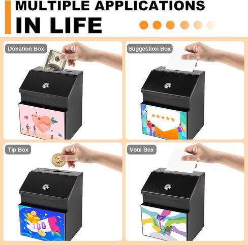 LINSIRON Suggestion Box with Lock for Office & Hotel - Includes 50 Free Cards, Black Metal Donation Box, Cash box,Ballot box, Secure Wall Mounted in Saudi Arabia