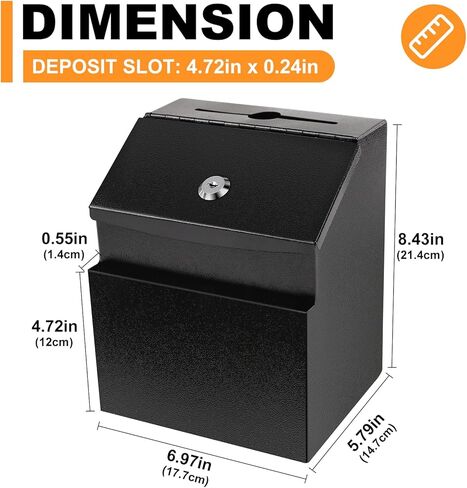 LINSIRON Suggestion Box with Lock for Office & Hotel - Includes 50 Free Cards, Black Metal Donation Box, Cash box,Ballot box, Secure Wall Mounted in Saudi Arabia