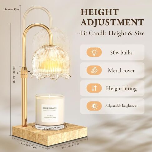 Candle Warmer Lamp with Timer - Electric Candle Lamp Warmer Gifts for Her Adjustable Dimmable Wax Melt Warmer for Scented Wax Light with 2 Bulbs for Jar Candles Decoration in Saudi Arabia