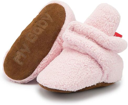 HsdsBebe Unisex Newborn Baby Cotton Booties Non-Slip Sole for Toddler Boys Girls Infant Winter Warm Fleece Cozy Socks Shoes in Kuwait