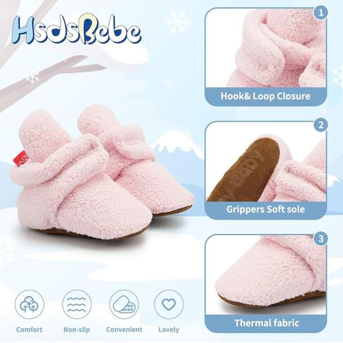HsdsBebe Unisex Newborn Baby Cotton Booties Non-Slip Sole for Toddler Boys Girls Infant Winter Warm Fleece Cozy Socks Shoes in Kuwait