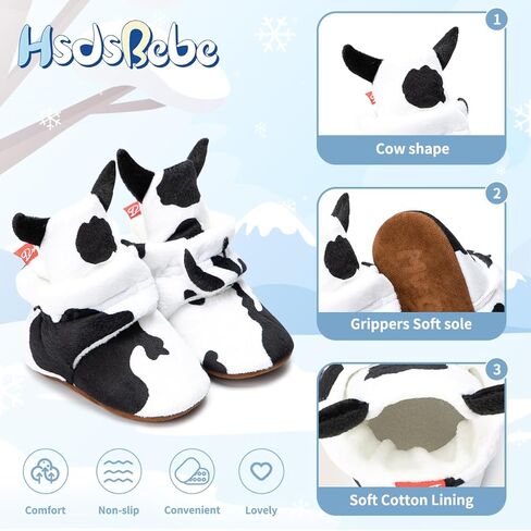 HsdsBebe Unisex Newborn Baby Cotton Booties Non-Slip Sole for Toddler Boys Girls Infant Winter Warm Fleece Cozy Socks Shoes in Kuwait