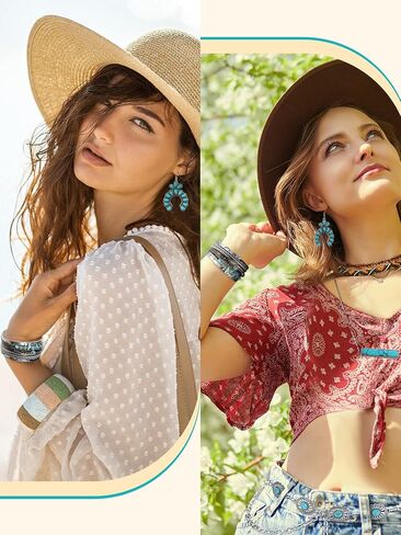 Nosiny 4 Pcs Bohemian Turquoise Jewelry for Set Women Western Waist Belt Vintage Drop Earring and Necklace Boho Wrap Bracelet in Saudi Arabia