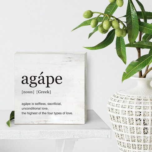 Greek Art Agape Definition Wood Box Sign Home Office Decor Anniversary Wooden Box Sign Block Plaque for Wall Tabletop Desk Decoration in Saudi Arabia