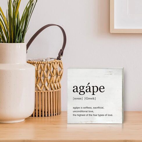 Greek Art Agape Definition Wood Box Sign Home Office Decor Anniversary Wooden Box Sign Block Plaque for Wall Tabletop Desk Decoration in Saudi Arabia