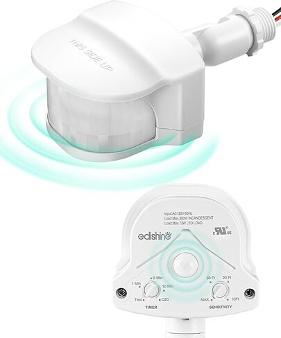 EDISHINE Motion Sensor, 240° & 360° Sensing Angle, Outdoor Motion Sensor 3 Modes, Replacement Motion Sensor, Automatic Dusk to Dawn Motion Sensor, Delay Time & 60FT Detection Range, Black, UL Listed in Kuwait