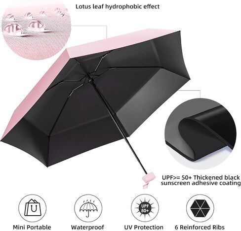 Travel Umbrella - Mini Folding Compact Umbrella with Case, 8 Ribs Lightweight Portable Umbrella, Small Sun & Rain Pocket Umbrella for Girls and Women in Saudi Arabia