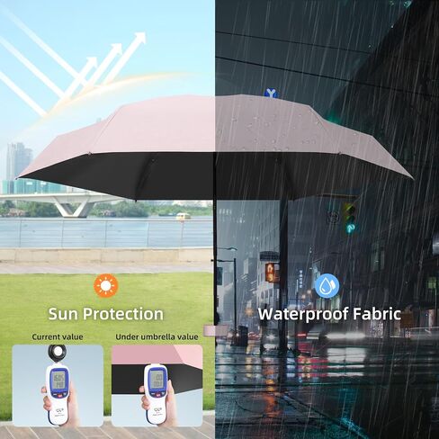 Travel Umbrella - Mini Folding Compact Umbrella with Case, 8 Ribs Lightweight Portable Umbrella, Small Sun & Rain Pocket Umbrella for Girls and Women in Saudi Arabia
