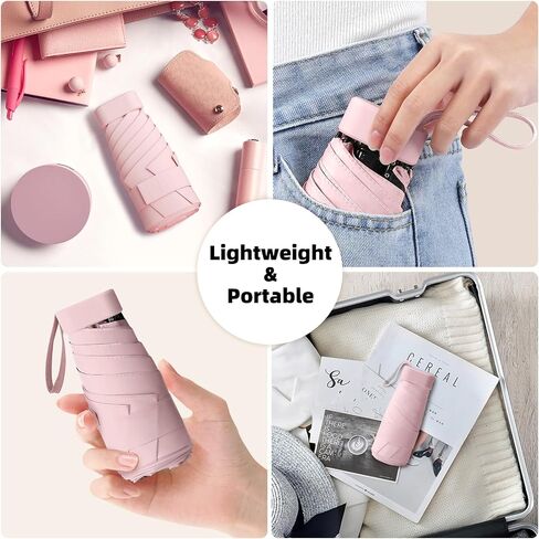 Travel Umbrella - Mini Folding Compact Umbrella with Case, 8 Ribs Lightweight Portable Umbrella, Small Sun & Rain Pocket Umbrella for Girls and Women in Saudi Arabia