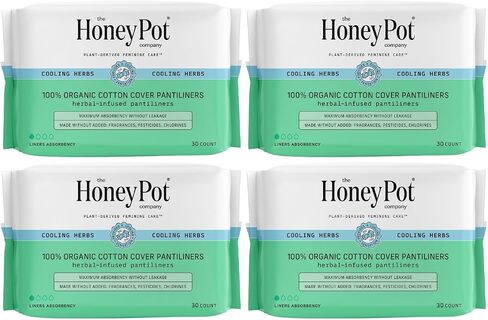 The Honey Pot Company - 120 ct - Herbal Panty Liners for Women - Everyday Liners - Infused w/Essential Oils for Cooling Effect & Organic Cotton Cover - Feminine Care - FSA & HSA Eligible in Kuwait