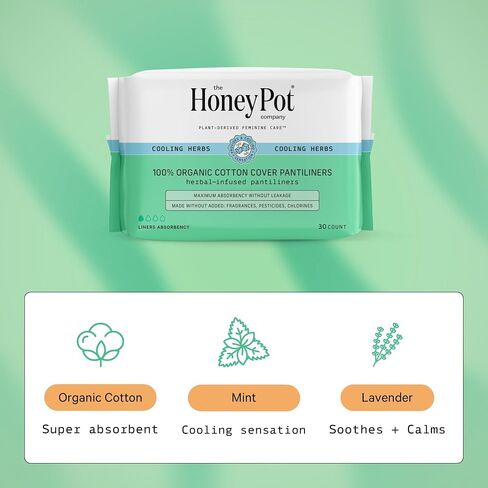 The Honey Pot Company - 120 ct - Herbal Panty Liners for Women - Everyday Liners - Infused w/Essential Oils for Cooling Effect & Organic Cotton Cover - Feminine Care - FSA & HSA Eligible in Kuwait