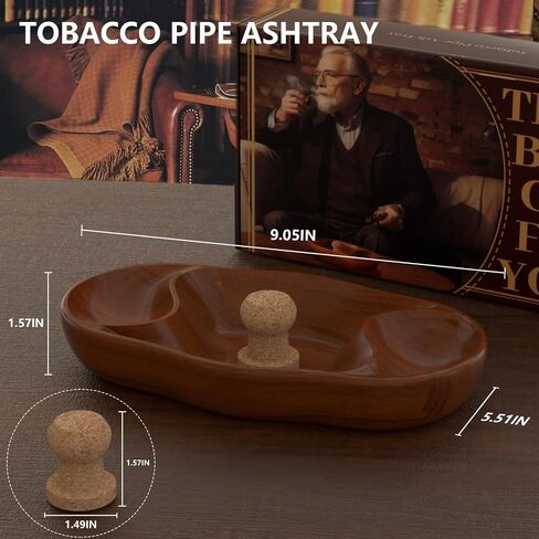 Elegant Walnut Wooden Tobacco Pipe Ashtray with Cork Knocker-Dual Pipe Ashtray for Indoor & Outdoor Use-Stylish Tobacco Pipe Stand & Holder-Essential Tobacco Pipes & Accessories（Do not include pipes） in Saudi Arabia