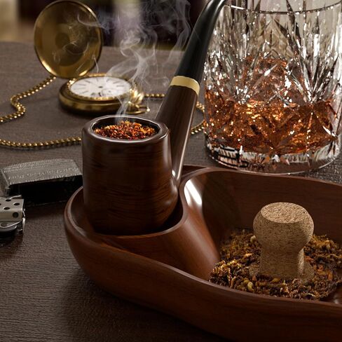 Elegant Walnut Wooden Tobacco Pipe Ashtray with Cork Knocker-Dual Pipe Ashtray for Indoor & Outdoor Use-Stylish Tobacco Pipe Stand & Holder-Essential Tobacco Pipes & Accessories（Do not include pipes） in Saudi Arabia