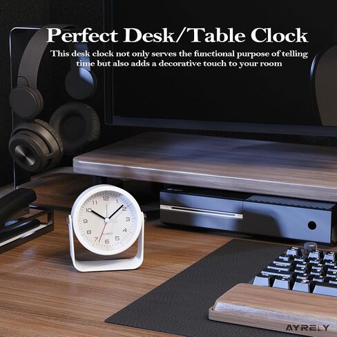 AYRELY® 3.5 Inch Small Analog Alarm Clocks,Battery Operated Desk Clock,Cute Table Clock with Light，Adjustable Angle for Travel,Bedside,Bedroom,Kids,Living Room Decor (White) in Saudi Arabia