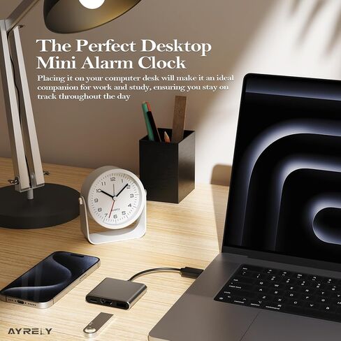 AYRELY® 3.5 Inch Small Analog Alarm Clocks,Battery Operated Desk Clock,Cute Table Clock with Light，Adjustable Angle for Travel,Bedside,Bedroom,Kids,Living Room Decor (White) in Saudi Arabia