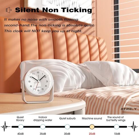 AYRELY® 3.5 Inch Small Analog Alarm Clocks,Battery Operated Desk Clock,Cute Table Clock with Light，Adjustable Angle for Travel,Bedside,Bedroom,Kids,Living Room Decor (White) in Saudi Arabia
