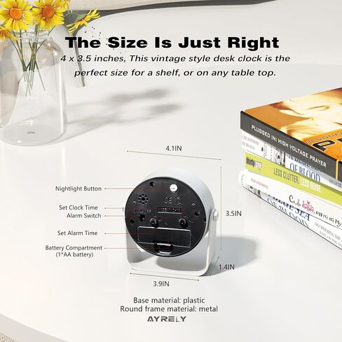 AYRELY® 3.5 Inch Small Analog Alarm Clocks,Battery Operated Desk Clock,Cute Table Clock with Light，Adjustable Angle for Travel,Bedside,Bedroom,Kids,Living Room Decor (White) in Saudi Arabia