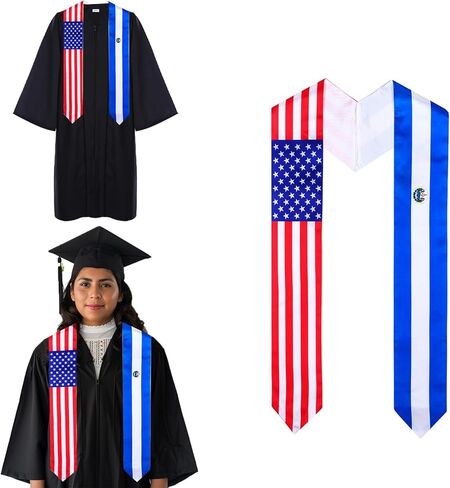 El Salvador Flag Graduation Stole, Graduation Sash for El Salvador International Students in Saudi Arabia