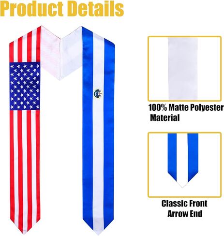 El Salvador Flag Graduation Stole, Graduation Sash for El Salvador International Students in Saudi Arabia
