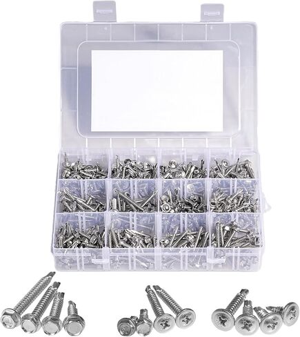 450PCS Self Tapping Screws for Metal, Stainless Steel Screws #8#10 Self Drilling Screws Assortment Set, Round Head #8x1/2'' to 2'', Hex Head #8x1/2'' to 1-1/2", #10x1/2'' to #10x1-1/4" in Kuwait