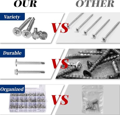 450PCS Self Tapping Screws for Metal, Stainless Steel Screws #8#10 Self Drilling Screws Assortment Set, Round Head #8x1/2'' to 2'', Hex Head #8x1/2'' to 1-1/2", #10x1/2'' to #10x1-1/4" in Kuwait