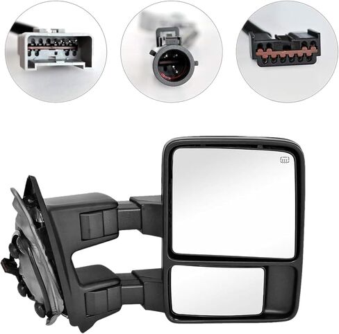 مجموعة مرايا السحب اليسرى واليمنى لـ 99-07 F-250 F-350 F-450 F-550 SUPER DUTY، 01-05 Excursion، تسخين الطاقة، مع ضوء إشارة الدخان، جانب الراكب الأسود LH RH in Kuwait