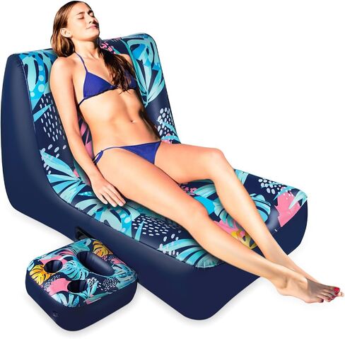 Pool Float Lounger, Inflatable Floating Chair with Cupholder Caddy, Heavy Duty Floaties Toys Adult Size for Pool, River in Saudi Arabia