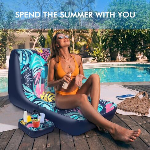 Pool Float Lounger, Inflatable Floating Chair with Cupholder Caddy, Heavy Duty Floaties Toys Adult Size for Pool, River in Saudi Arabia