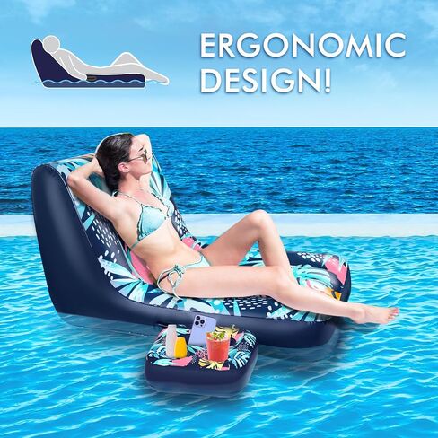 Pool Float Lounger, Inflatable Floating Chair with Cupholder Caddy, Heavy Duty Floaties Toys Adult Size for Pool, River in Saudi Arabia