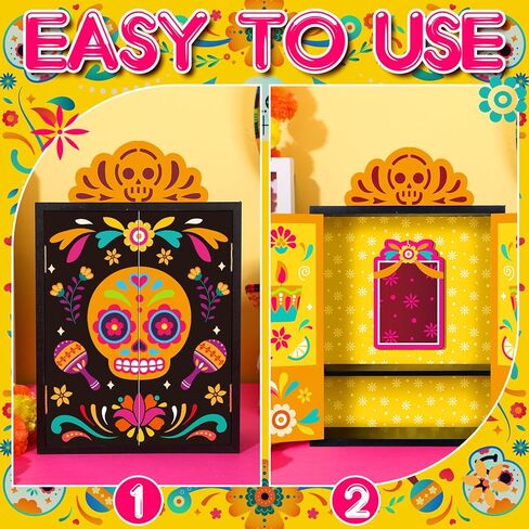 مجموعة صندوق خشبي من Day of The Dead Ofrenda Dia De Los Muertos Ofrenda Shadow Box Altar Ofrenda لوازم صندوق إطار صورة الذاكرة هدايا تذكارية للأصدقاء in Saudi Arabia