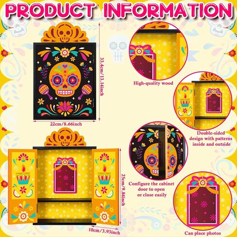 مجموعة صندوق خشبي من Day of The Dead Ofrenda Dia De Los Muertos Ofrenda Shadow Box Altar Ofrenda لوازم صندوق إطار صورة الذاكرة هدايا تذكارية للأصدقاء in Saudi Arabia