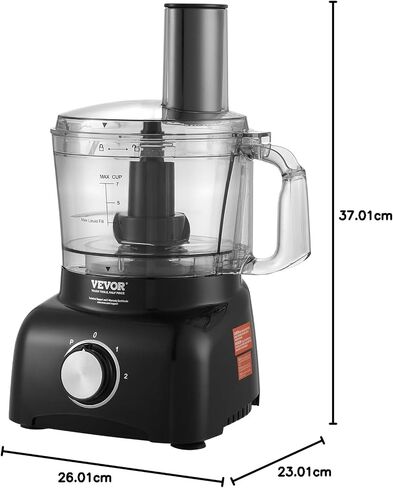 VEVOR Food Processor, 7 Cup Small Vegetable Chopper for Dough, Shredding, Slicing, Electric Meat Processors with 2 in1 Reversible SUS Disc, Large Feed Chute & Pusher, 2 Speed and Pulse for Home Use in Saudi Arabia