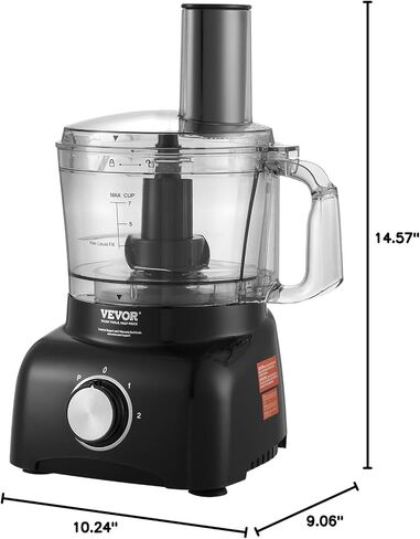 VEVOR Food Processor, 7 Cup Small Vegetable Chopper for Dough, Shredding, Slicing, Electric Meat Processors with 2 in1 Reversible SUS Disc, Large Feed Chute & Pusher, 2 Speed and Pulse for Home Use in Saudi Arabia