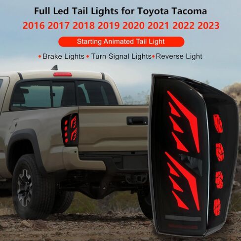 مصابيح خلفية LED كاملة لسيارة Toyota Tacoma 2016-2023 تبدأ مجموعة الضوء الخلفي المتحركة، إشارة الانعطاف الديناميكية، ضوء الفرامل، الضوء العكسي 2016 2017 2018 2019 2020 2021 2022 2023 Smoked-2 in Saudi Arabia