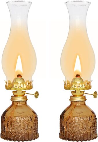 Glass Oil Lamp 2Pack, Oil Lamps for Indoor Use - 11"x3" Purple Antique Kerosene Lamp, Outdoor Oil Lamp, Beautifully Carved Vintage Oil Lamp for Home Decor, Tabletop, Emergency Lighting & Props in Saudi Arabia