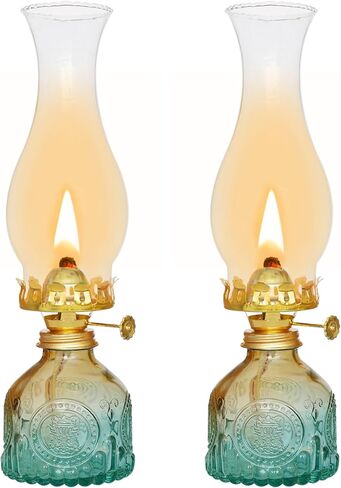 Glass Oil Lamp 2Pack, Oil Lamps for Indoor Use - 11"x3" Purple Antique Kerosene Lamp, Outdoor Oil Lamp, Beautifully Carved Vintage Oil Lamp for Home Decor, Tabletop, Emergency Lighting & Props in Saudi Arabia