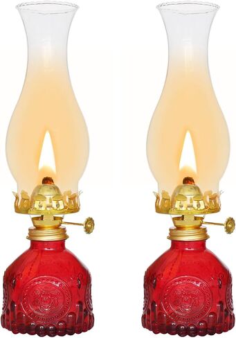 Glass Oil Lamp 2Pack, Oil Lamps for Indoor Use - 11"x3" Purple Antique Kerosene Lamp, Outdoor Oil Lamp, Beautifully Carved Vintage Oil Lamp for Home Decor, Tabletop, Emergency Lighting & Props in Saudi Arabia