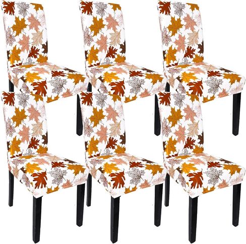 6Pcs Fall Leaves Chair Covers Colorful Maple Leaves Removable Stretch Elastic Dining Chair Slipcover Protector for Autumn Thanksgiving Home Kitchen Decor in Saudi Arabia