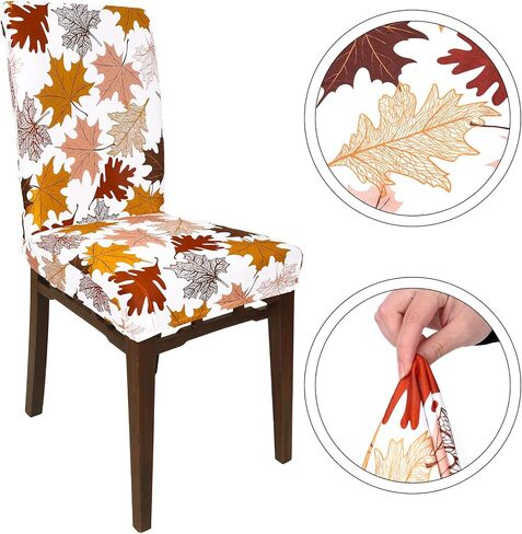 6Pcs Fall Leaves Chair Covers Colorful Maple Leaves Removable Stretch Elastic Dining Chair Slipcover Protector for Autumn Thanksgiving Home Kitchen Decor in Saudi Arabia