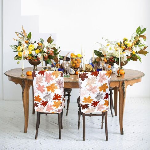6Pcs Fall Leaves Chair Covers Colorful Maple Leaves Removable Stretch Elastic Dining Chair Slipcover Protector for Autumn Thanksgiving Home Kitchen Decor in Saudi Arabia