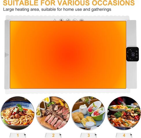 صينية تسخين الطعام الكهربائية القابلة للطي مقاس 24 × 15.6 بوصة مع ضبط درجة الحرارة 60-100 درجة مئوية، توقيت 4 ساعات، سخان محمول للمنزل، النزهات، الحفلات، البوفيهات، إلخ 110 فولت in Kuwait