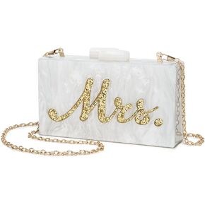 Mrs Clutch Purse Women Evening Bag Handbag for Bride Party White