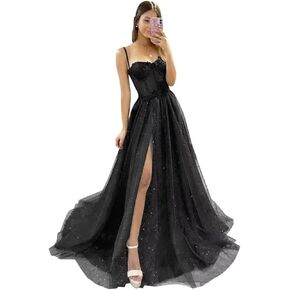 Lace Prom Dresses Long Sparkly Ball Gowns Spaghetti Straps Formal Evening Dresss with Slit