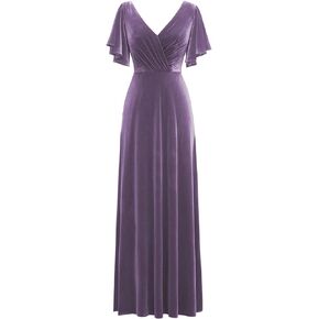 Flutter Sleeve Velvet Bridesmaids Dresses V Neck Women Wedding Long Bridesmaid Dresses for Fall