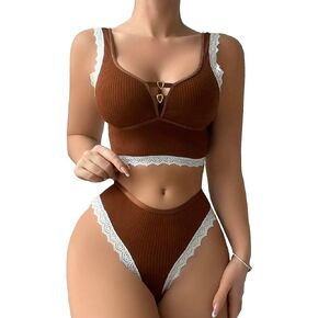 Floerns Women's 2 Piece Lingerie Set Contrast Lace Bra and Panty Underwear
