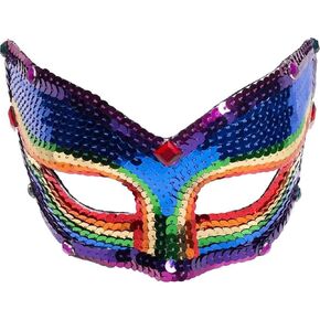 Forum Novelties Deluxe Sequin Half Venetian Mask, Rainbow Fantasy