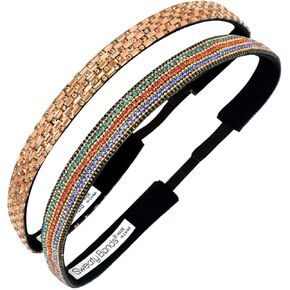 مجموعة هدايا عصابة رأس للفتيات والسيدات من Sweaty Bands - أربطة رأس لامعة مبطنة بالقطيفة - قطعتان من بلينغ إت سويت آند سباركل بلس بلينج إت برونزي جوديس in Kuwait